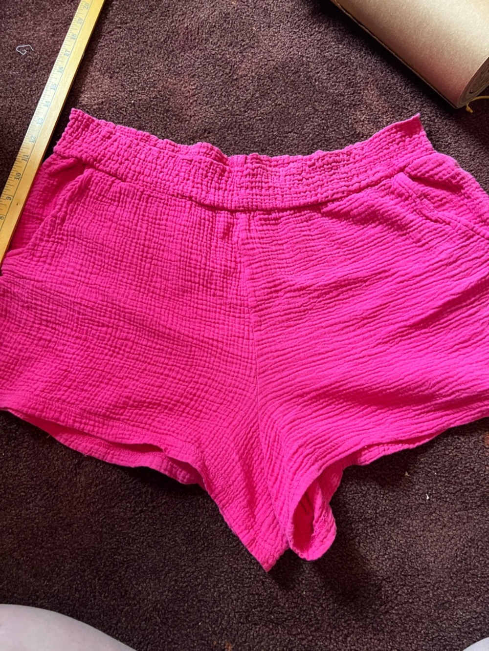 Women's High-Waist Hot Pink Textured Gauze Shorts